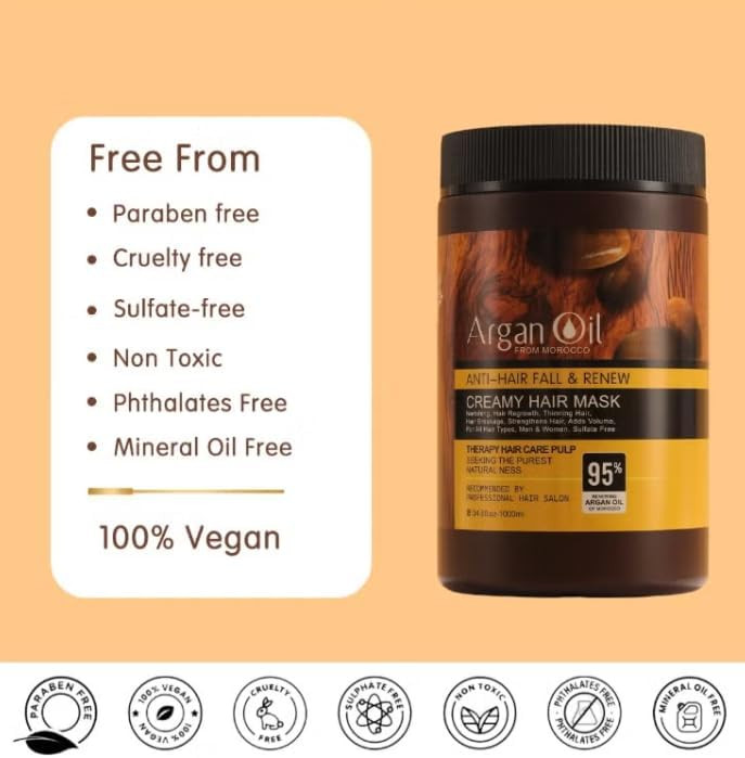 ماسک مو بدون سولفات لایتنس مدل Argan Oil حجم 1000 میل