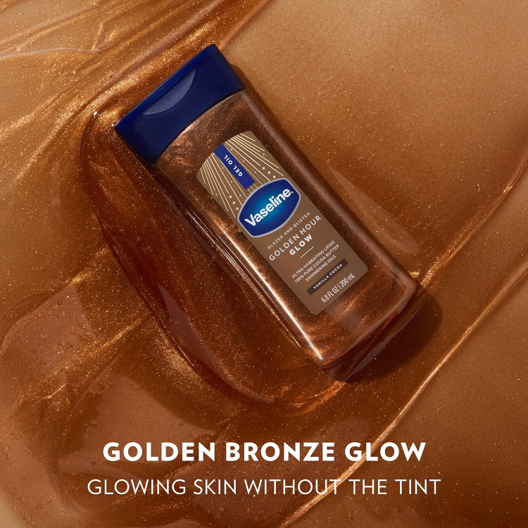 ژل روغن براق کننده بدن وازلین مدل Golden Hour Glow Vanilla Cocoa